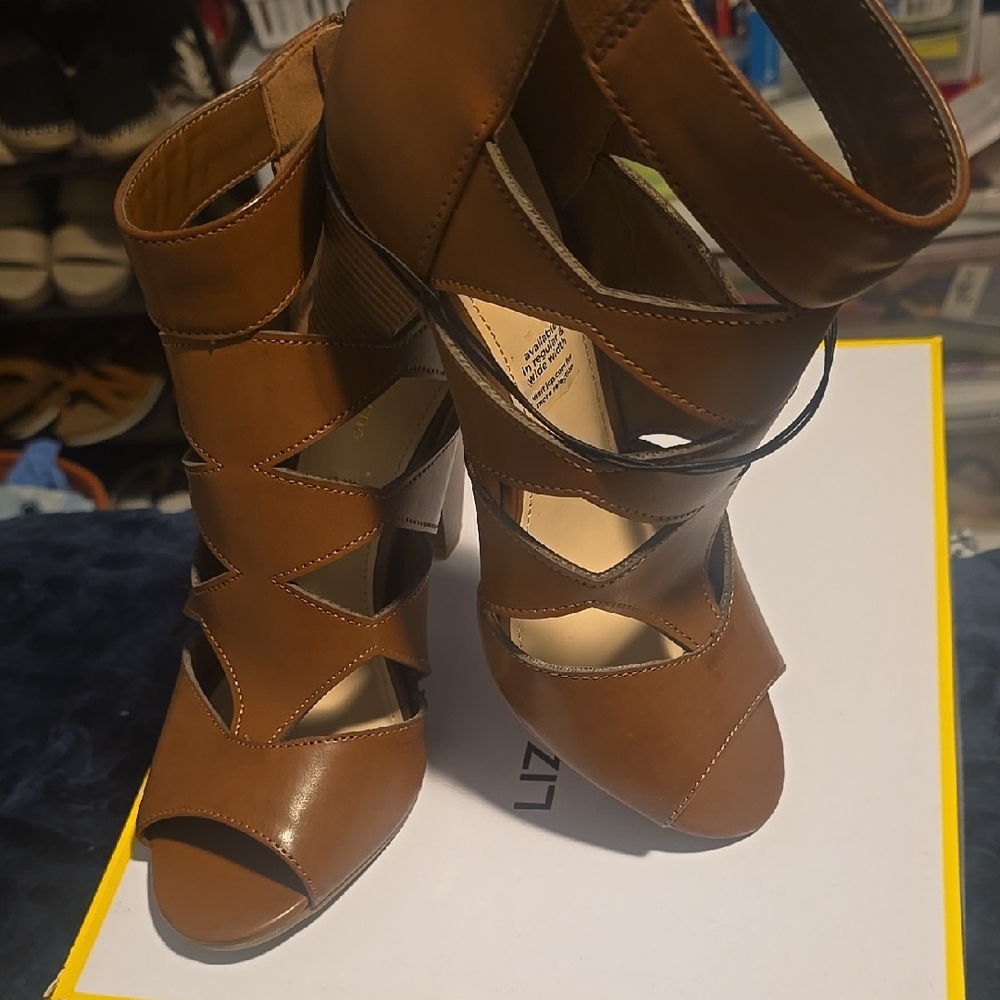 Brown Peep-Toe Heeled Sandals